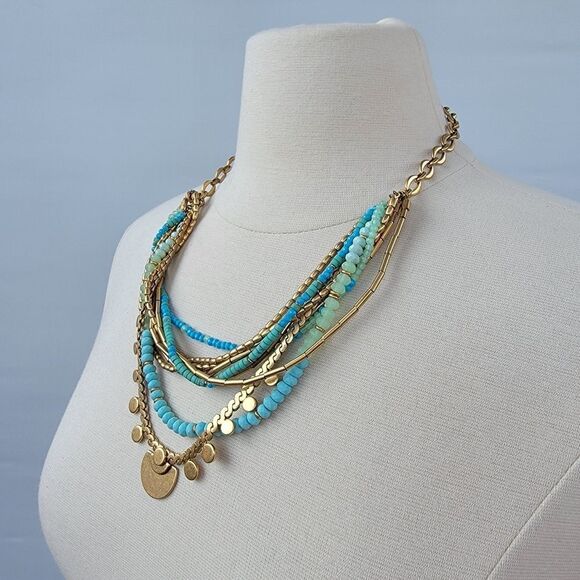 Stella & Dot Isa Gold Disc Turquoise Multi Strand Adjustable Necklace - Picture 5 of 12